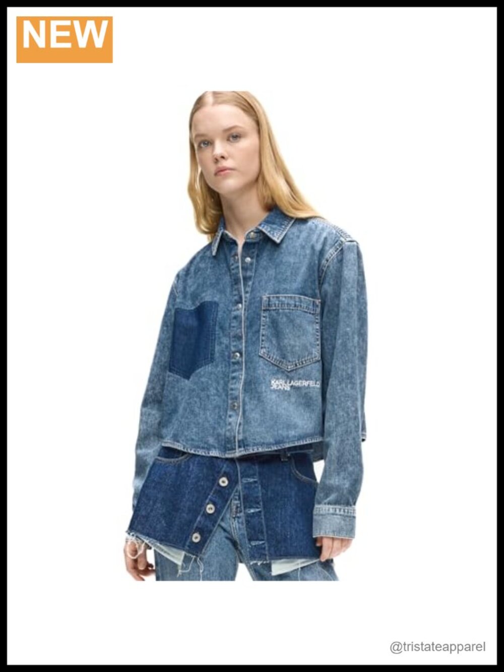 KARL LAGERFELD Boxy Denim Blouse Cotton Button Down Shirt